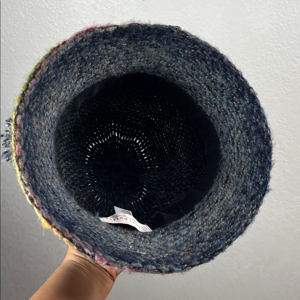 Vintage Four Buttons Blue and Multicolor Wool Blend Bucket Hat Pom Pom accent - Picture 5 of 8